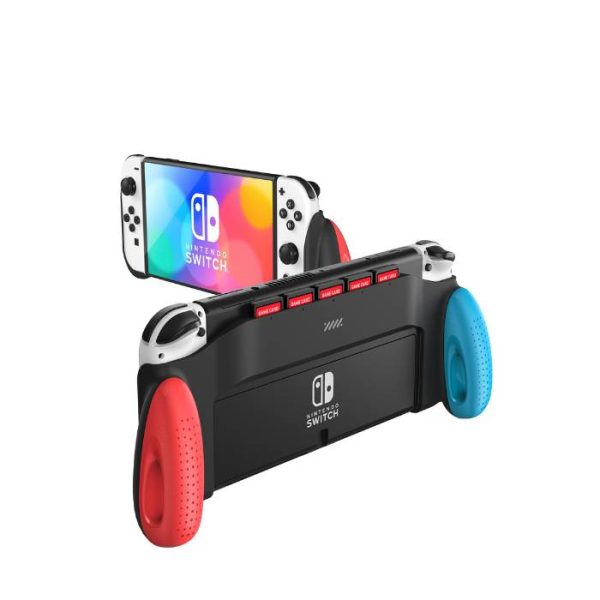 Nintendo Switch OLED Grip Case by JUSPRO – Comfortable O-Grip with Game Storage (Black)